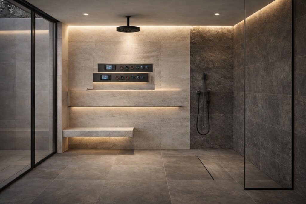 Black and gold shower system interior