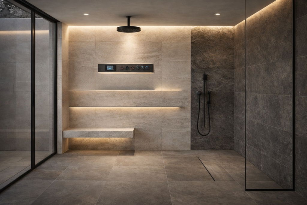 Black and gold shower fixture design