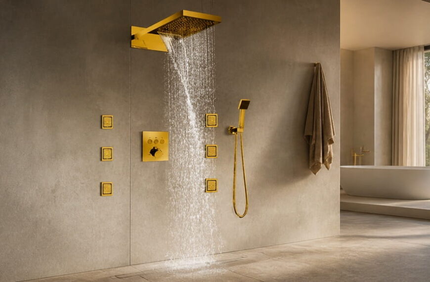 BathSelect Shower Systems: Brushed Gold, Rainfall, Digital & Chrome Designs