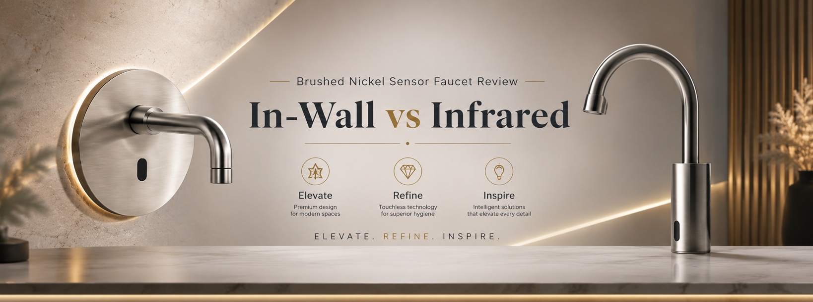 Brushed Nickel Sensor Faucet Review - In-Wall vs Infrared - Elevate Refine Inspire