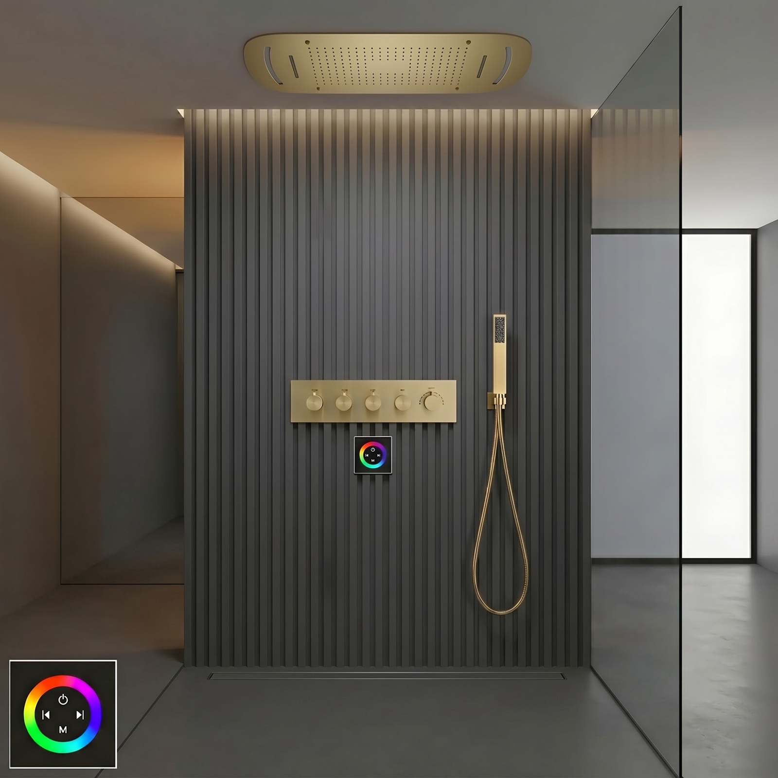 Aurelia Gold Ceiling Rainfall Shower With Handheld Wand