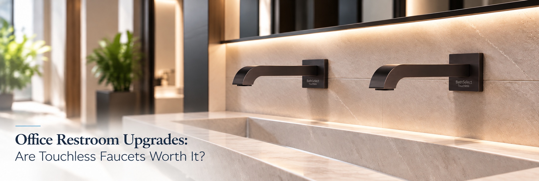 BathSelect office restroom upgrades featuring commercial touchless faucets